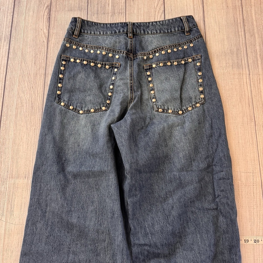 House of Harlow 1960 Studded Wide Leg Jeans Womens Size 6 Blue Denim Inseam 30" - Picture 9 of 10